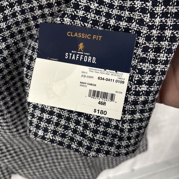 Stafford Blazer Sport Coat Mens 46R Classic Fit Navy Blue Check NWT - Picture 4 of 7